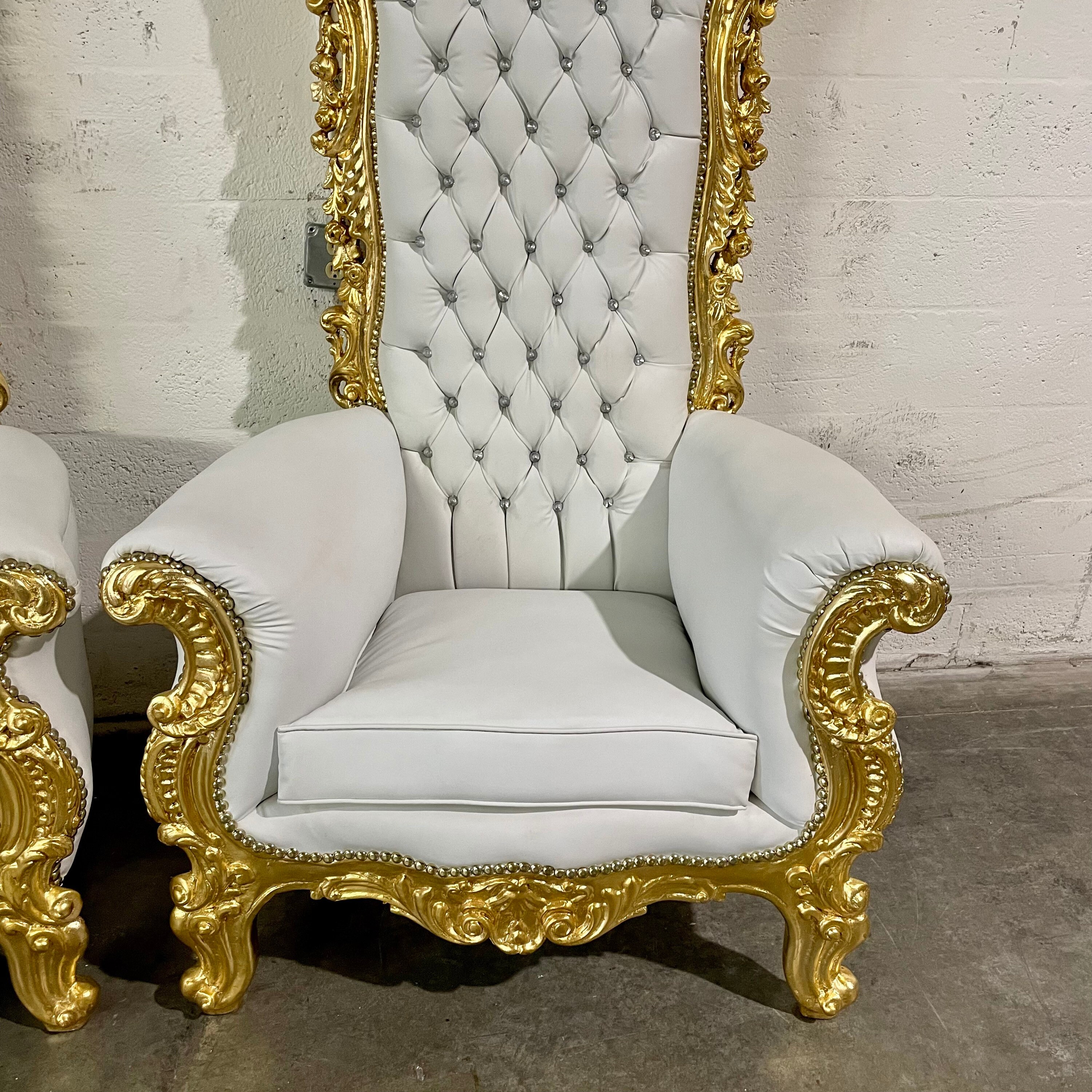 White Throne Chair 75H White Leather Chair 2 LEFT French Chair