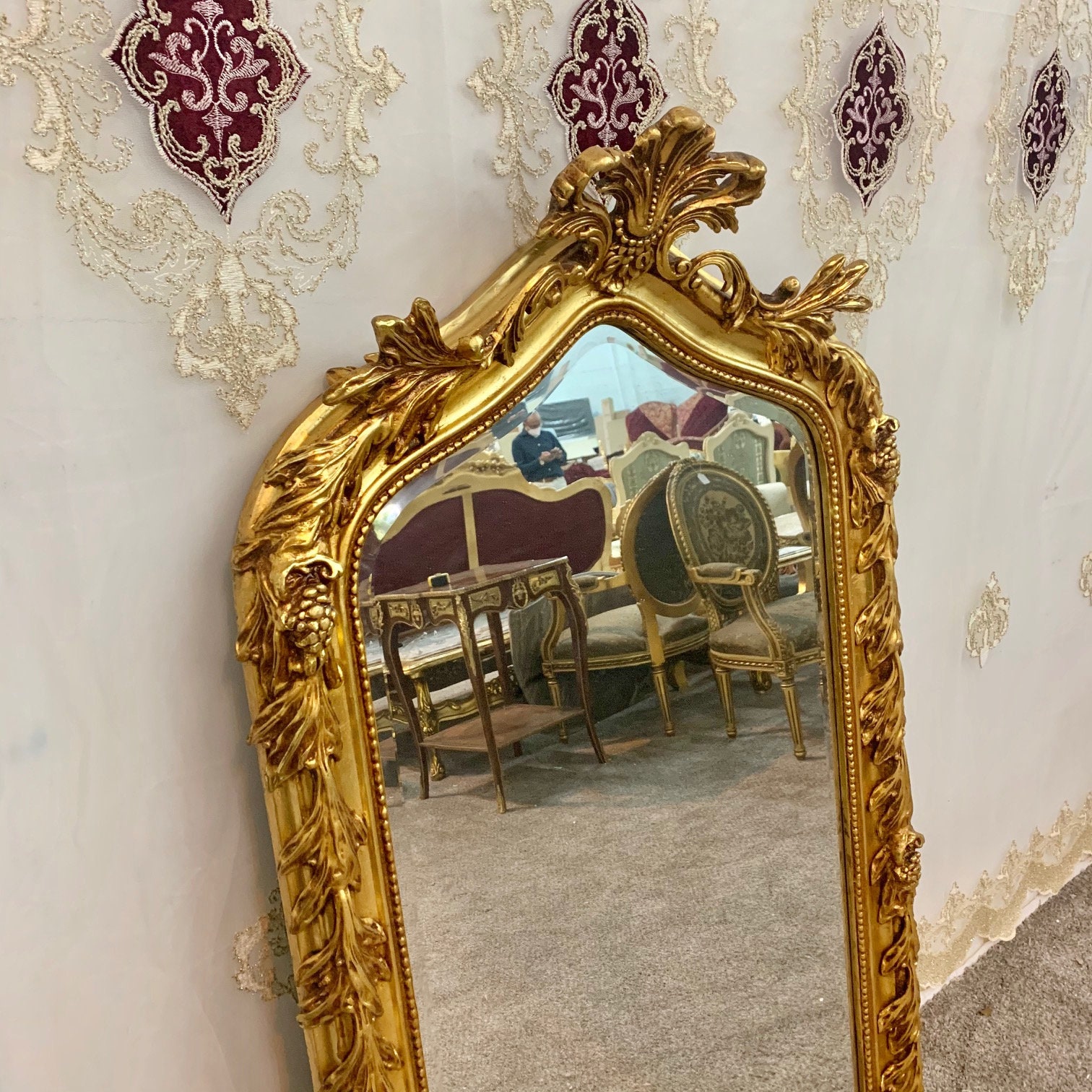 French Mirror Vintage Mirror Rococo Gold Leaf 56 Tall French Mirror
