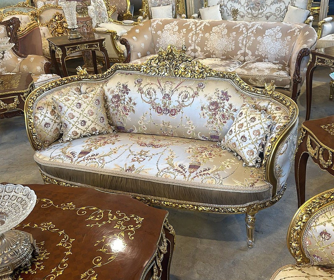 Rococo Throne French Chair Antique Furniture Gold Leaf Velvet