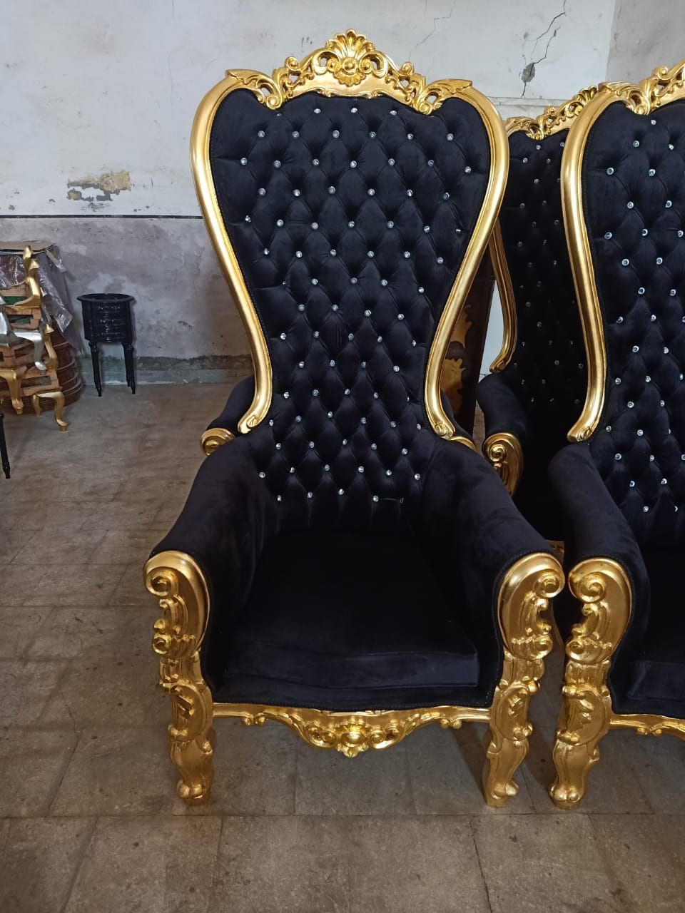 Gold Throne Chair Black Velvet Chair French Tufted Chair Etsy