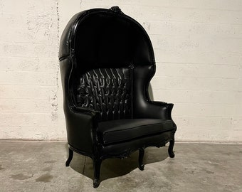 In Stock Rush Shipping* French Balloon Chair Doom Buggy Canopy Chair Haunted Mansion Black & Black Leather Chair Tufted French Furniture