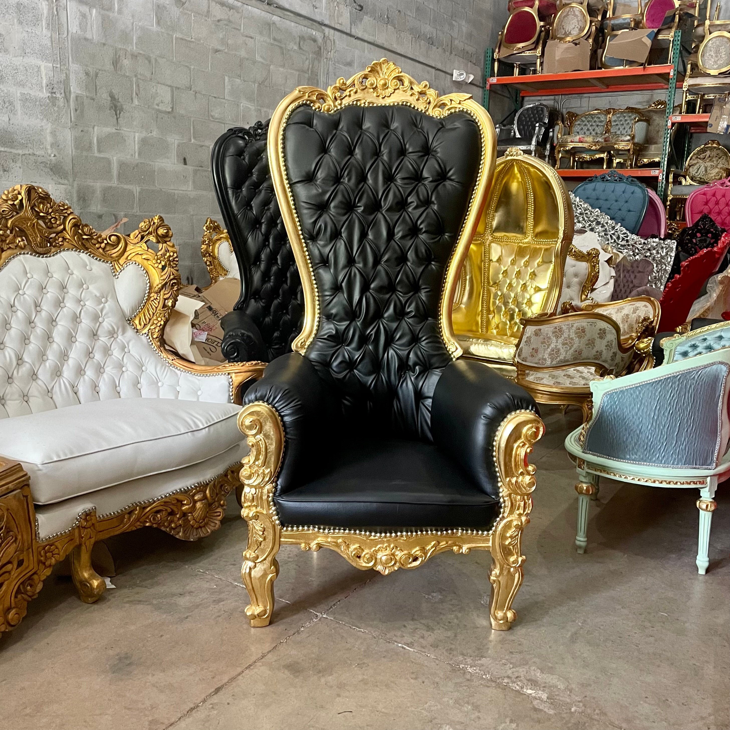 Gold Throne Chair Black Leather Chair French Tufted Chair Etsy