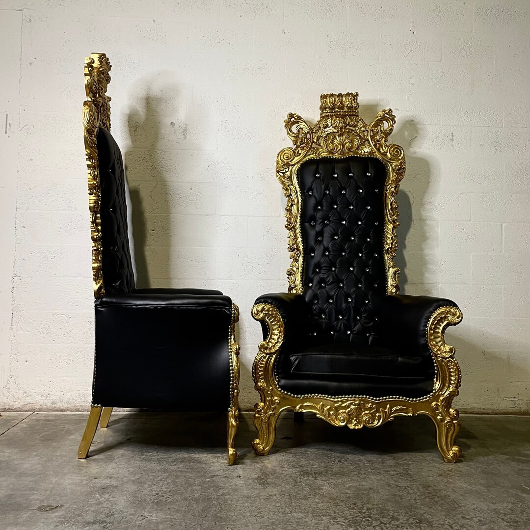 Black Throne Chair 75h Black Leather Chair 2 LEFT French Chair Throne