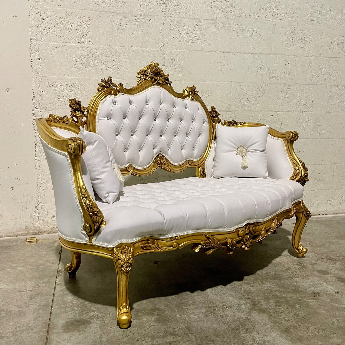 French Tufted Settee White Leather Wedding Sofa French Tufted Etsy