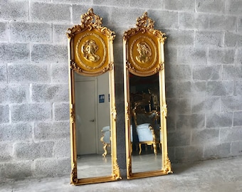 Baroque Mirror *Set of 2* Antique Mirror Rococo Gold Leaf French Mirror Floor Woman Face Mirror Interior Design Interior Design