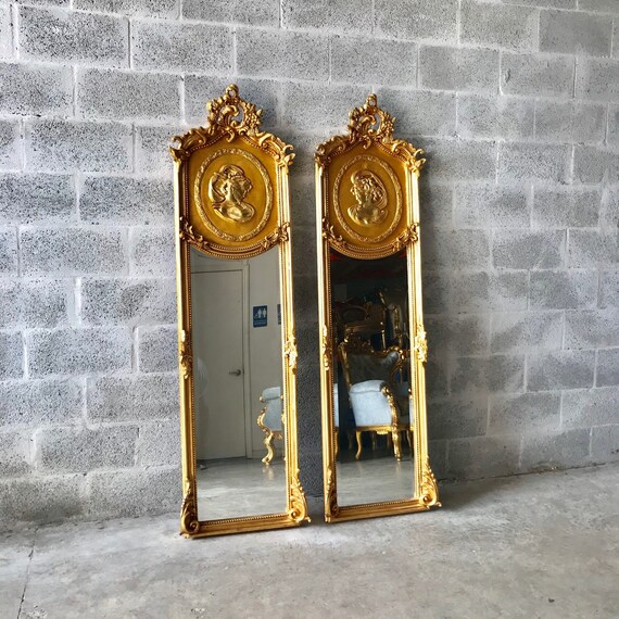 Baroque Mirror Set Of 2 Antique Rococo Gold Leaf French Floor Woman Face Interior Design