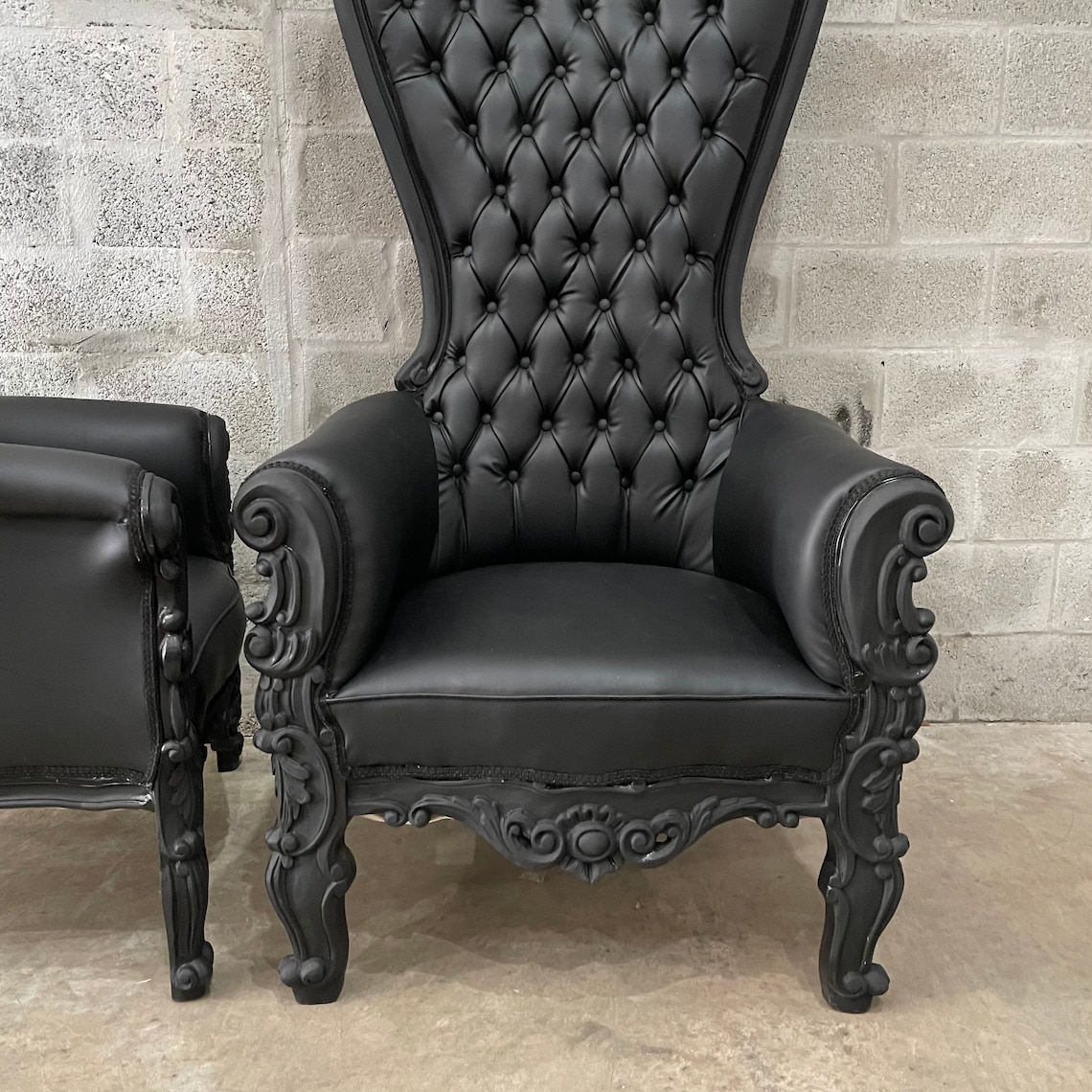 Black Throne 2 LEFT Chair Black Leather Chair French Tufted Etsy