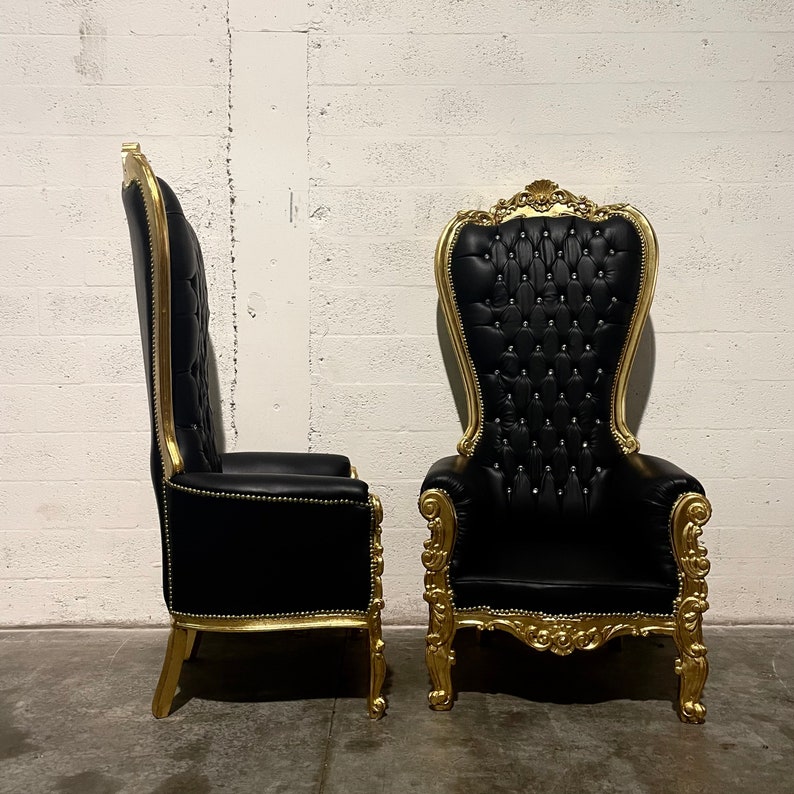 Gold Throne Chair Black Leather 2 LEFT Chair French Tufted Etsy