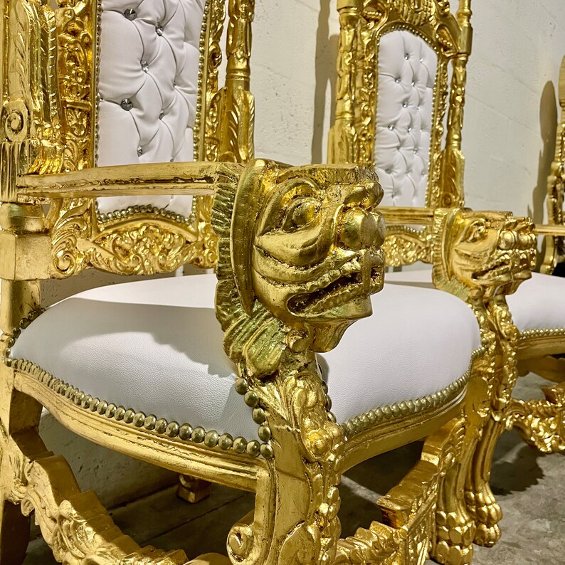 Throne Chair King Chair 2 in Stock Gold Leaf White Leather Etsy