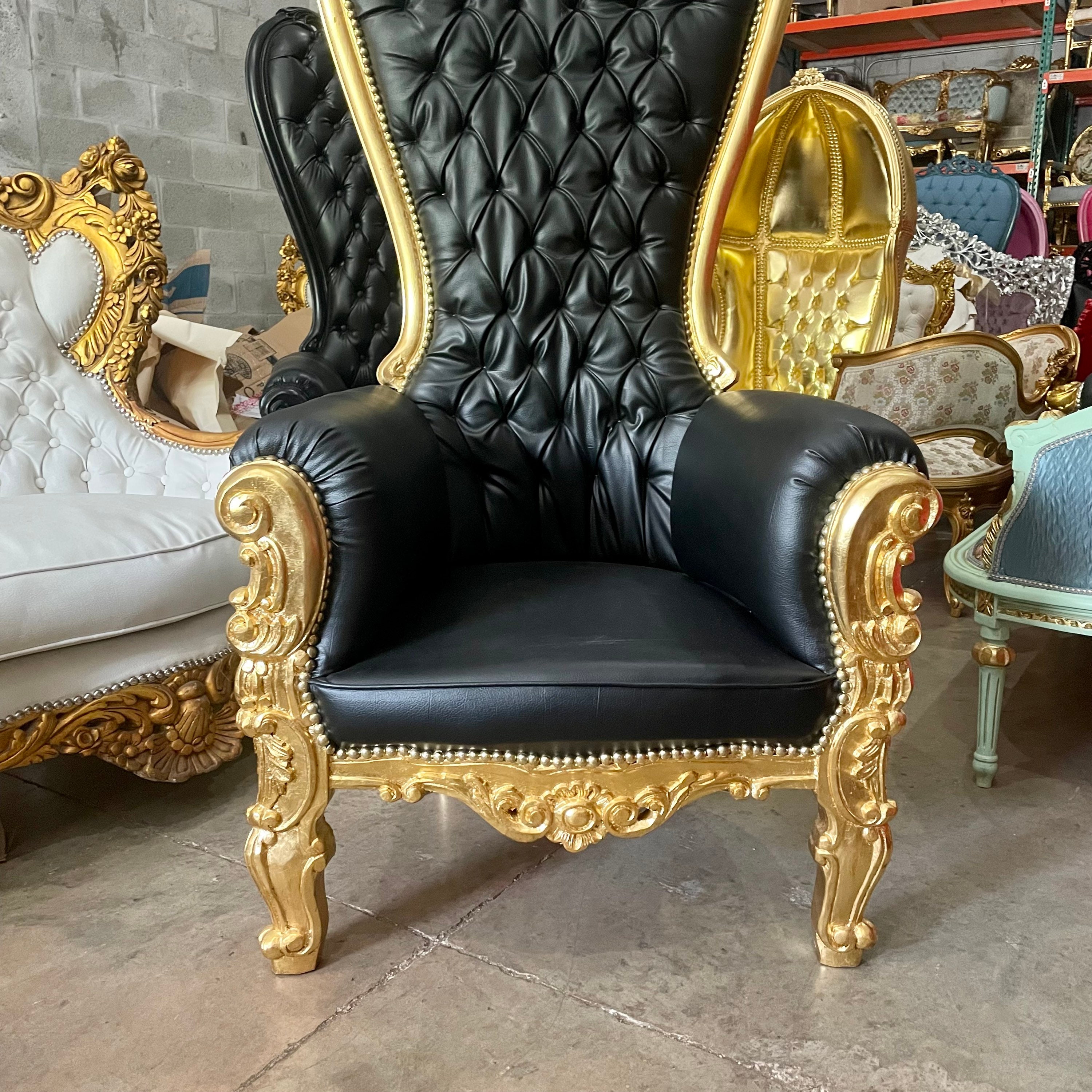 Gold Throne Chair Black Leather Chair French Tufted Chair Etsy