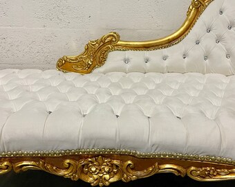 Vintage Chaise Lounge Furniture White Leather Sofa Gold Settee French Chaise Lounge Baroque Furniture Rococo Interior Design