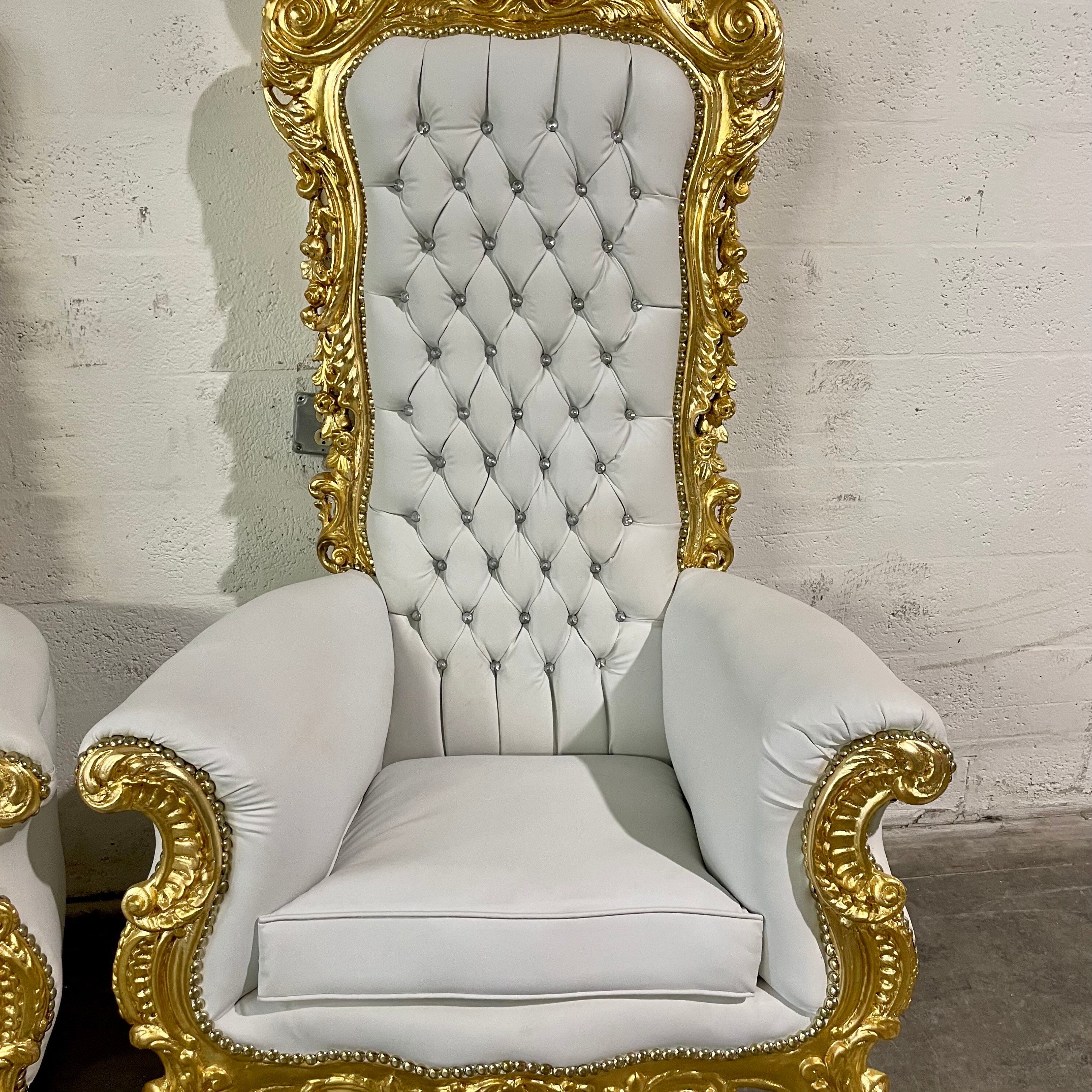 White Throne Chair 75H White Leather Chair *2 LEFT* French Chair Throne