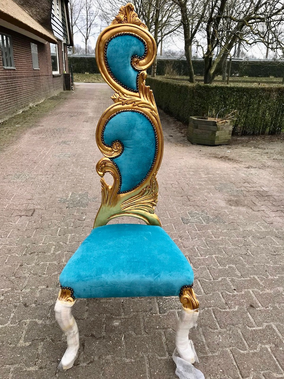Italian Baroque Throne Chair High Back Reproduction Teal Chair Rental