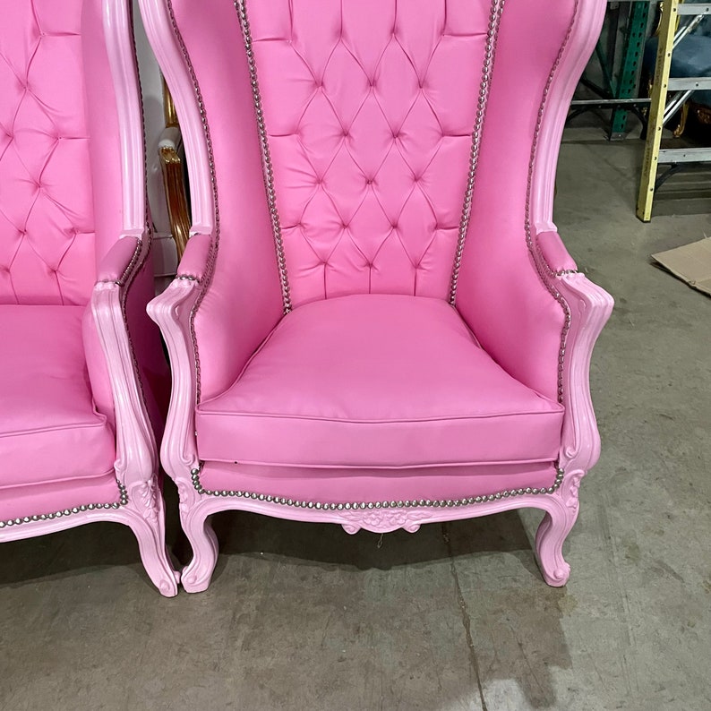 Pink Throne Chair Balloon Leather Chair French Tufted Chair Etsy