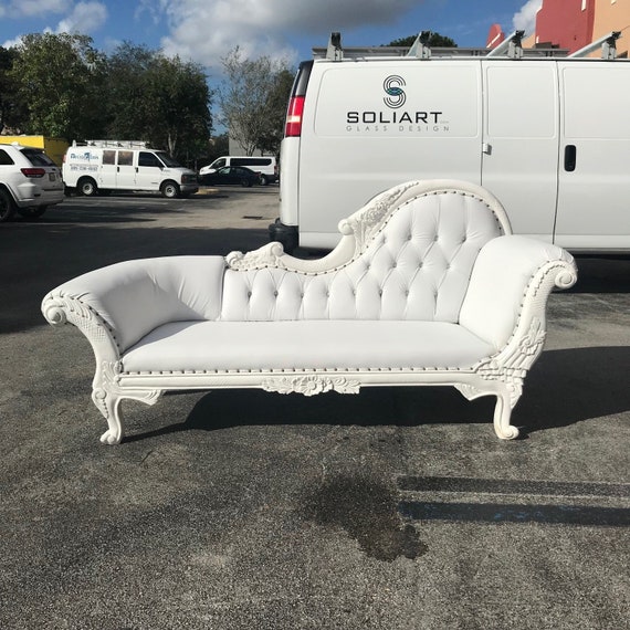 French Chaise Lounge French Furniture Tufted White Leather Etsy