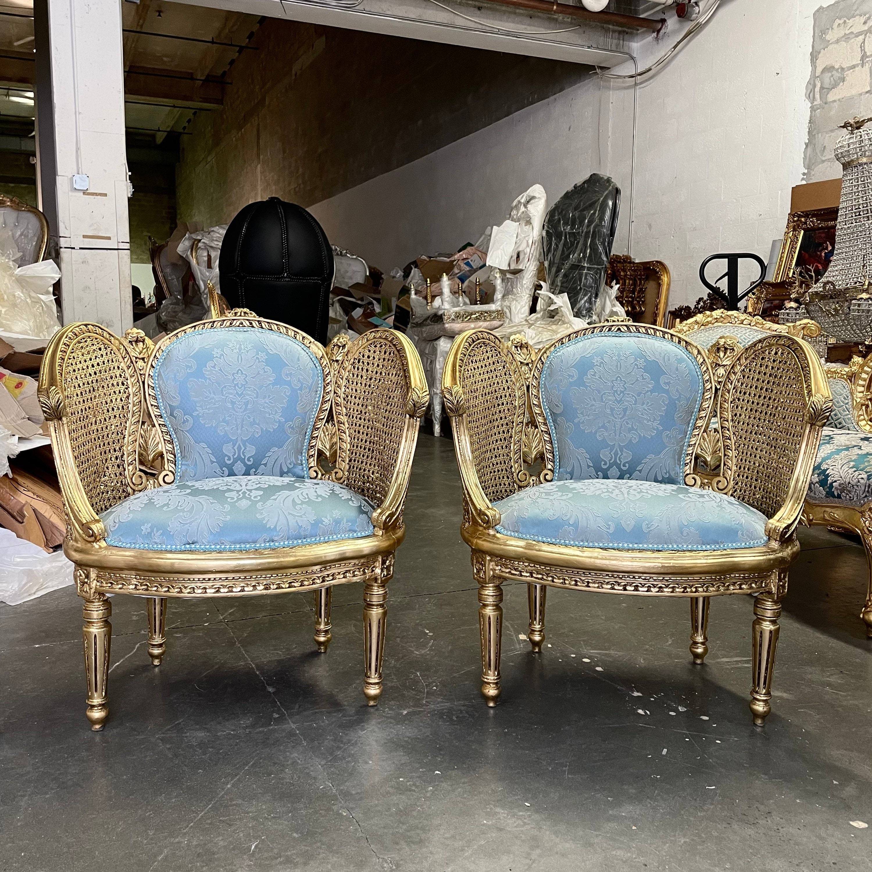 French Louis XVI Bergere Chairs in Pink Damask a Pair Made -  Denmark