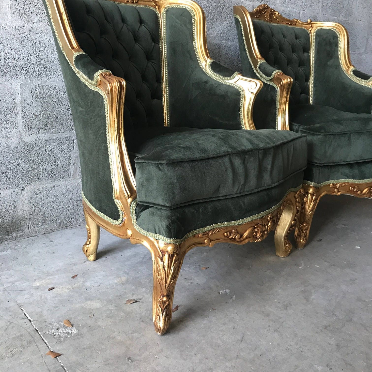 French Furniture Antique Chair French Settee *2 Piece Set Avail Green