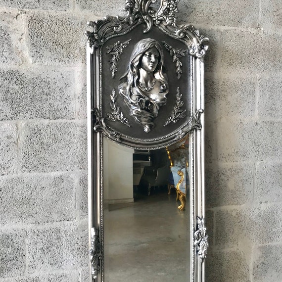Baroque Mirror Antique Rococo Silver Leaf French Floor Woman Face Interior Design 1 Available