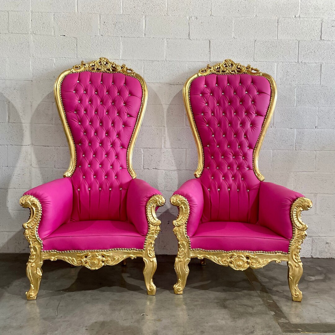 Pink Throne Chair 72h Pink Leather Chair 2 LEFT French Chair Gold