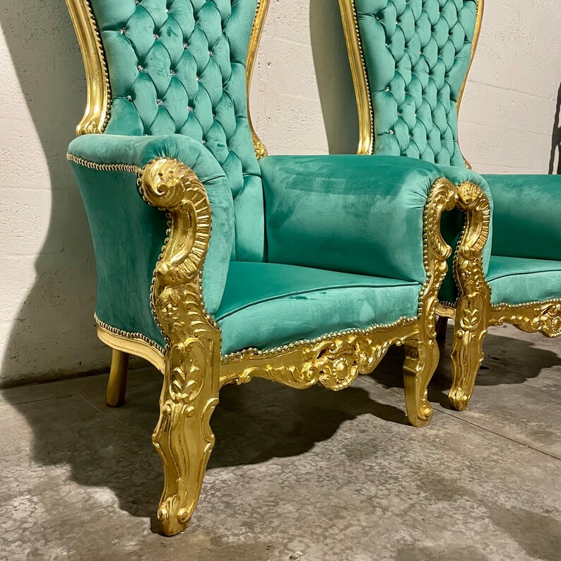 Gold Throne Chair Green Velvet Chair 2 LEFT French Chair Etsy