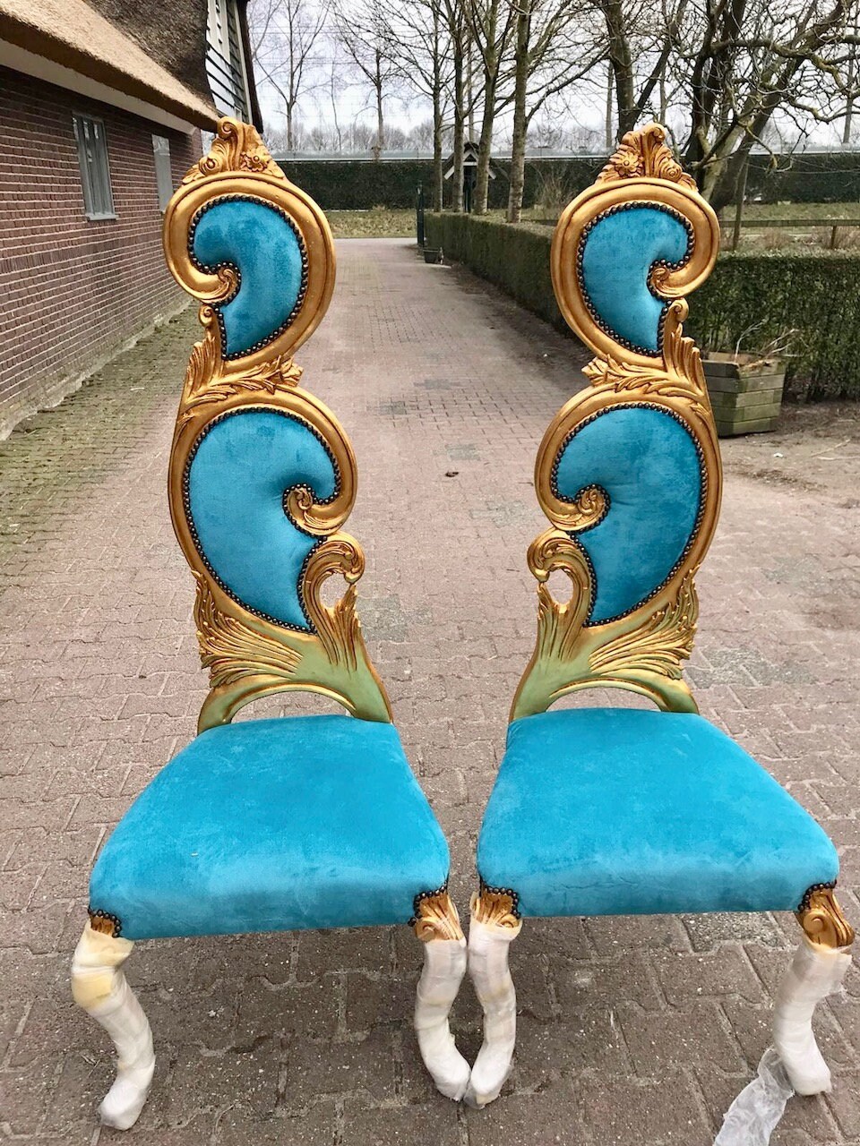 Italian Baroque Throne Chair High Back Reproduction Teal Chair Rental