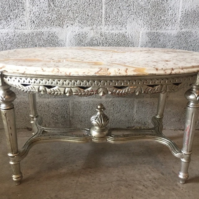 French Coffee Table Furniture Marble Top Silver