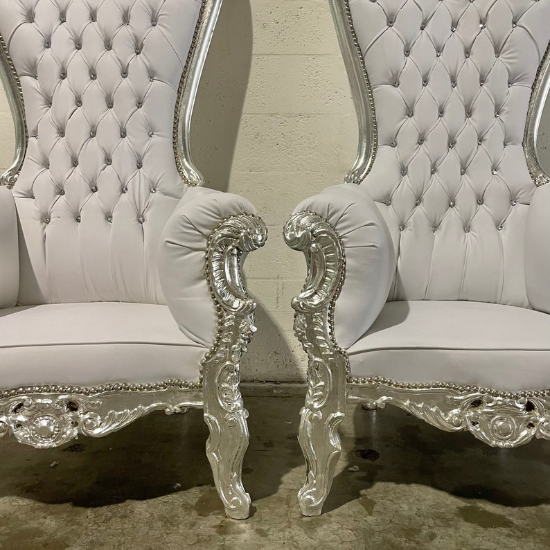Silver Throne Chair White Leather Chair 2 Available French Etsy