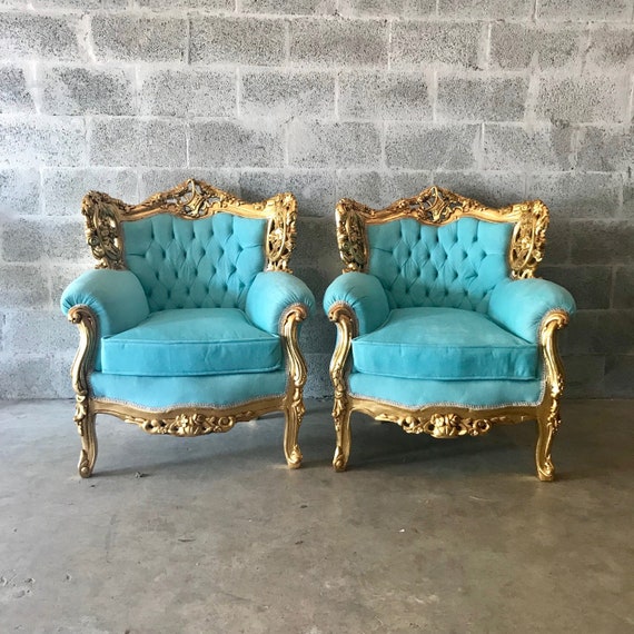 Rococo Furniture Settee Baroque Chairs Baroque Furniture Chairs Antique  Furniture Rococo Tufted Chair Gold Leaf Tufted Teal Turquoise Fabric 