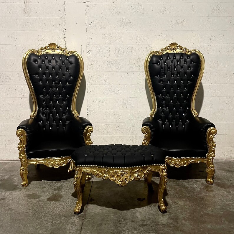 Gold Throne Chair Black Leather 2 LEFT Chair French Tufted Etsy