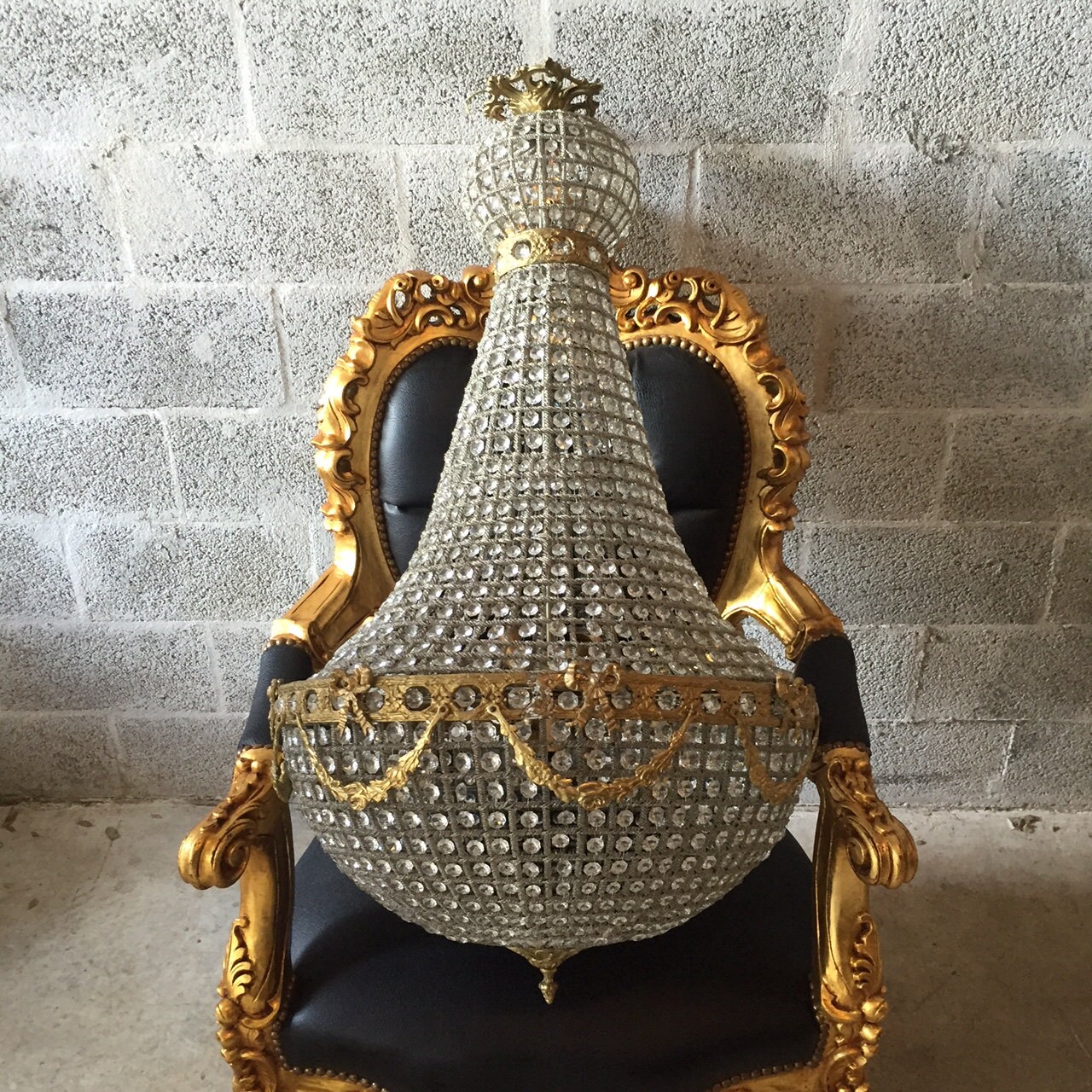 45 XL Bowl Basket Chandelier Extra LARGE Antique French Brass Empire 45
