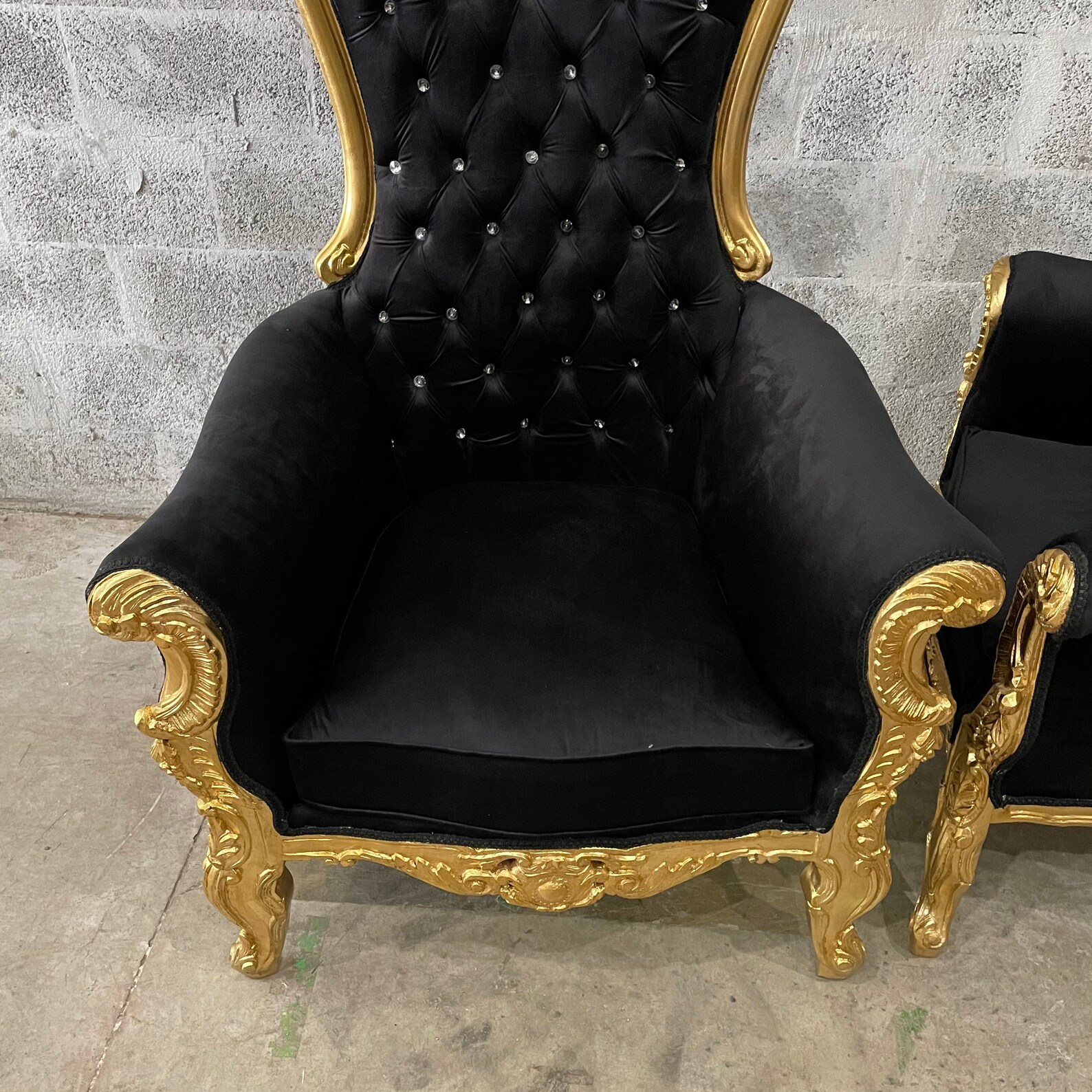 Gold Throne Chair Black Velvet Chair French Tufted Chair Etsy
