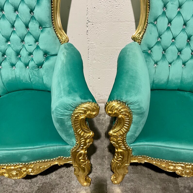 Gold Throne Chair Green Velvet Chair 2 LEFT French Chair Etsy