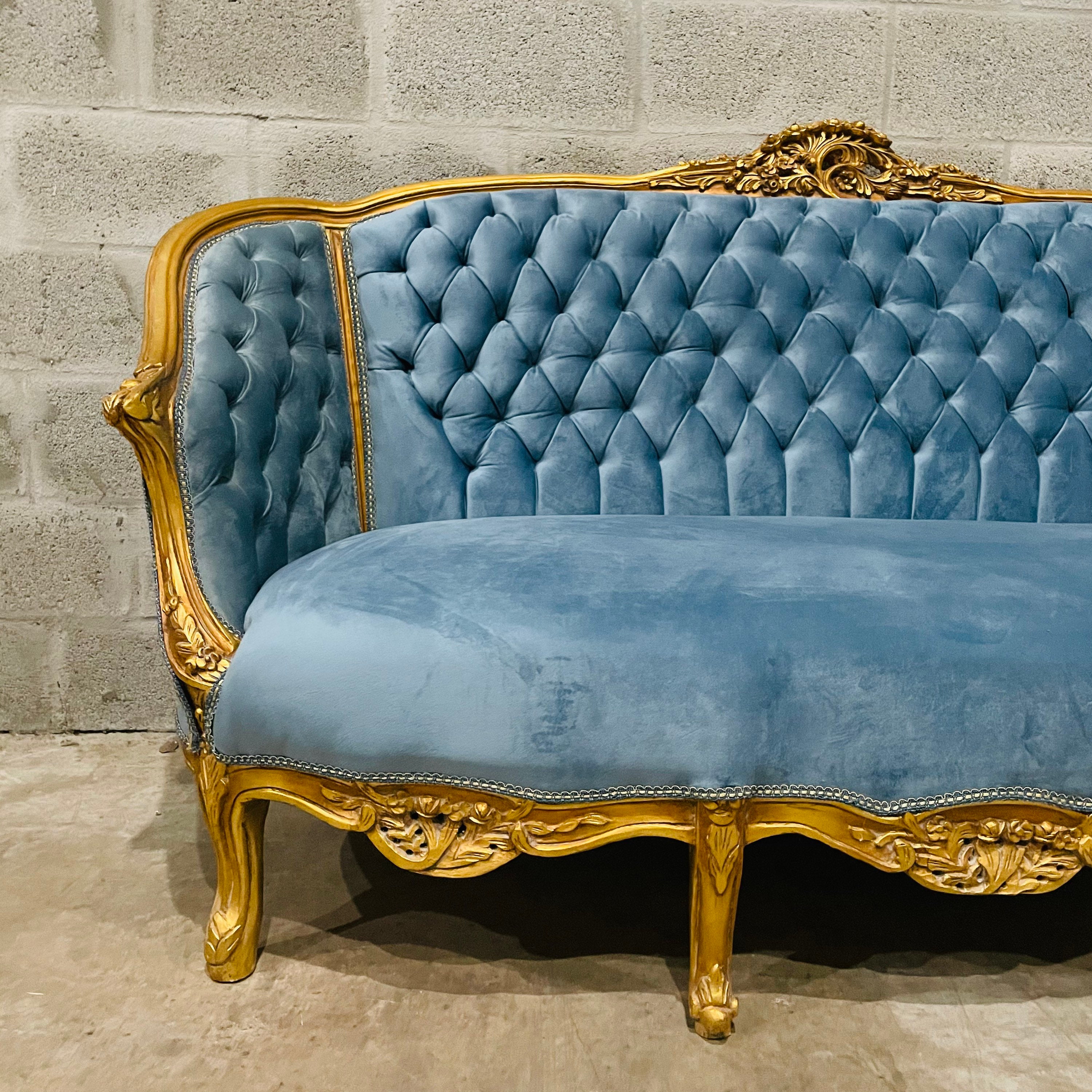 French Tufted Sofa Light Blue Velvet French Sofa Tufted Settee Vintage