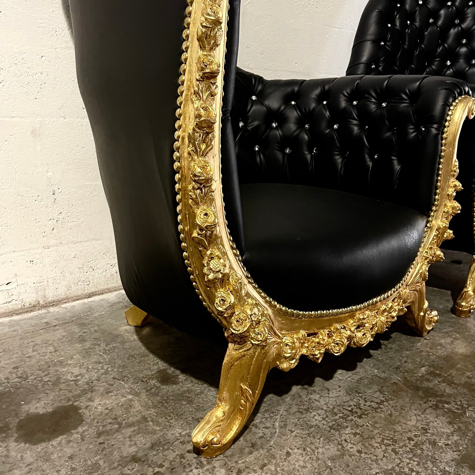 French Chair Tufted Chair Black Leather 2 Chairs Left French - Etsy