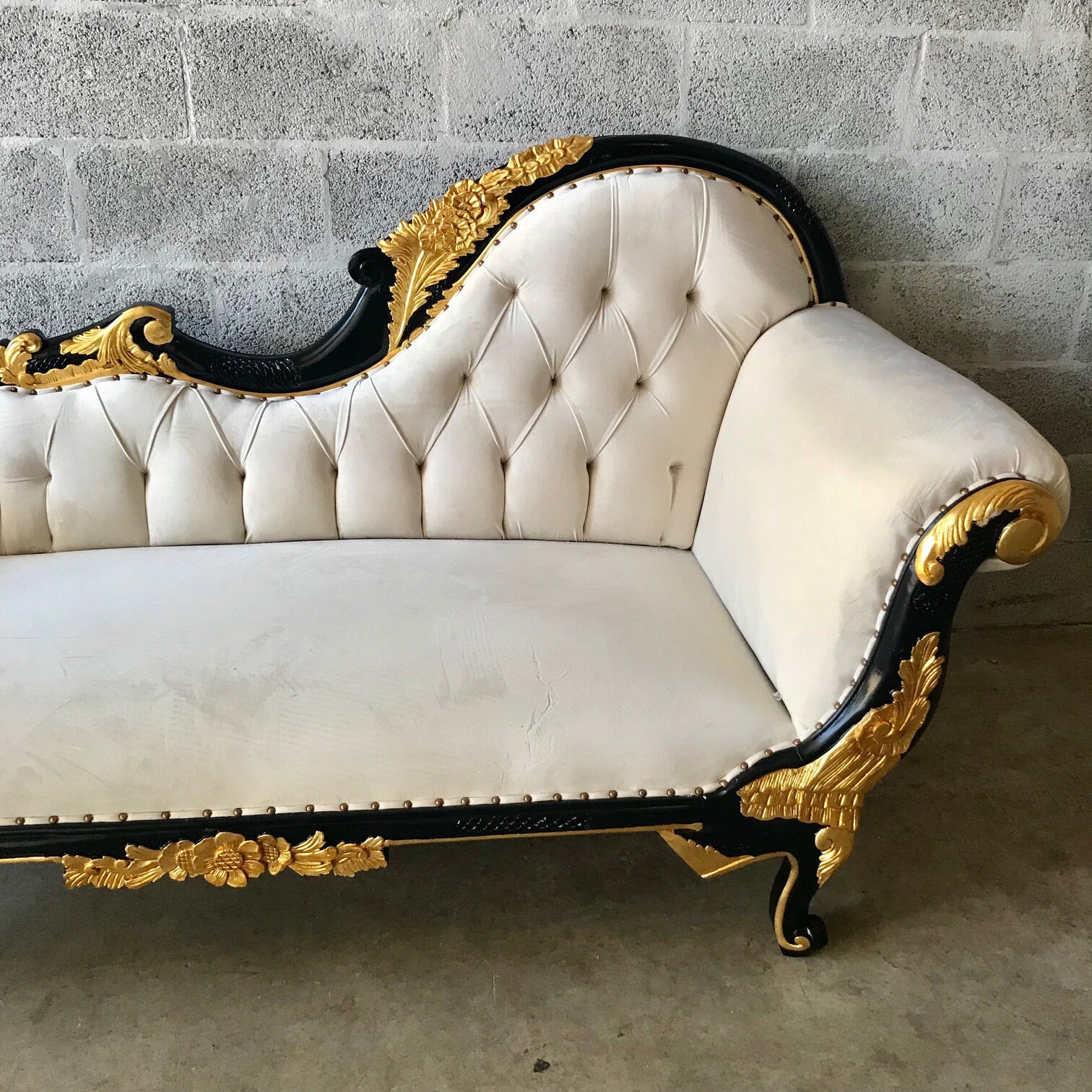 Reserved* French Chaise Lounge Black & OffWhite Velvet French