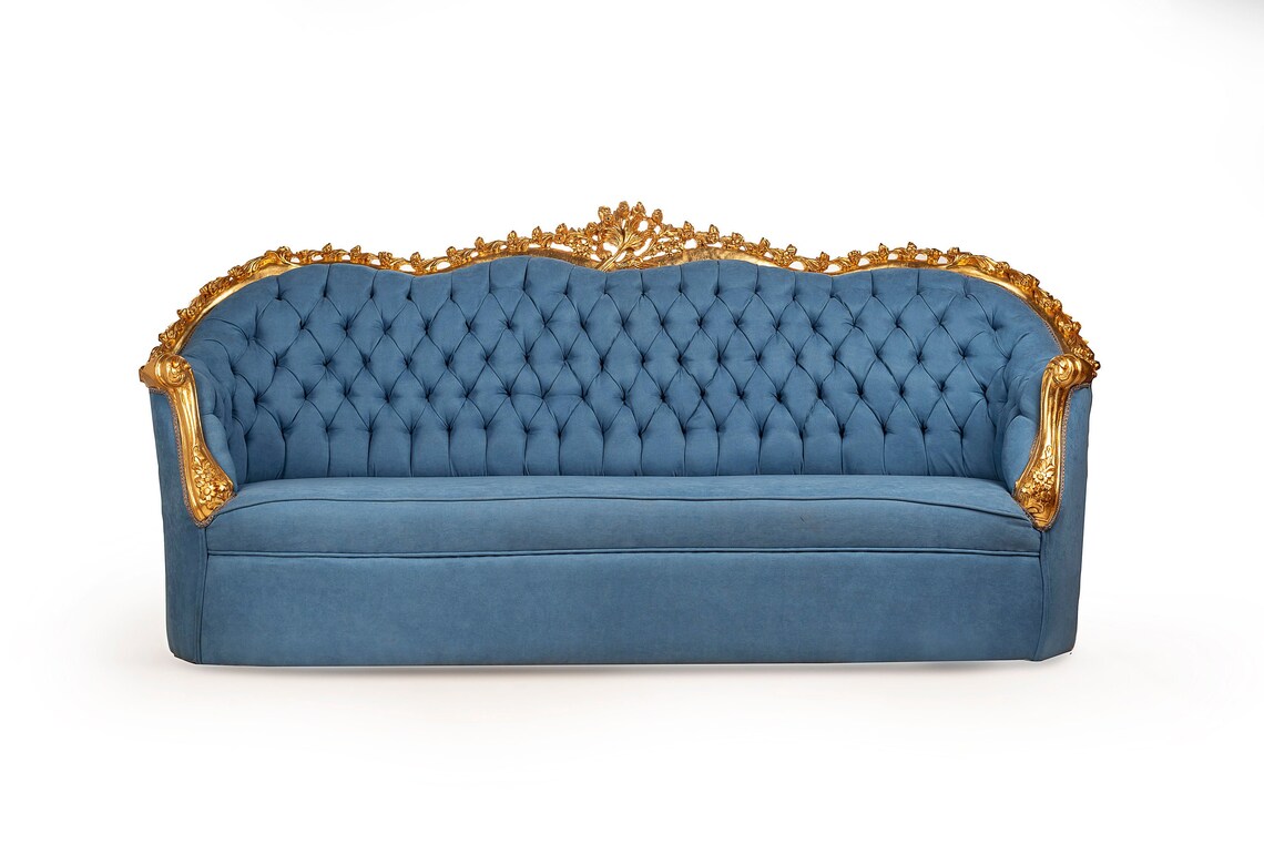 French Tufted Sofa Light Blue Velvet French Sofa Tufted Settee Etsy