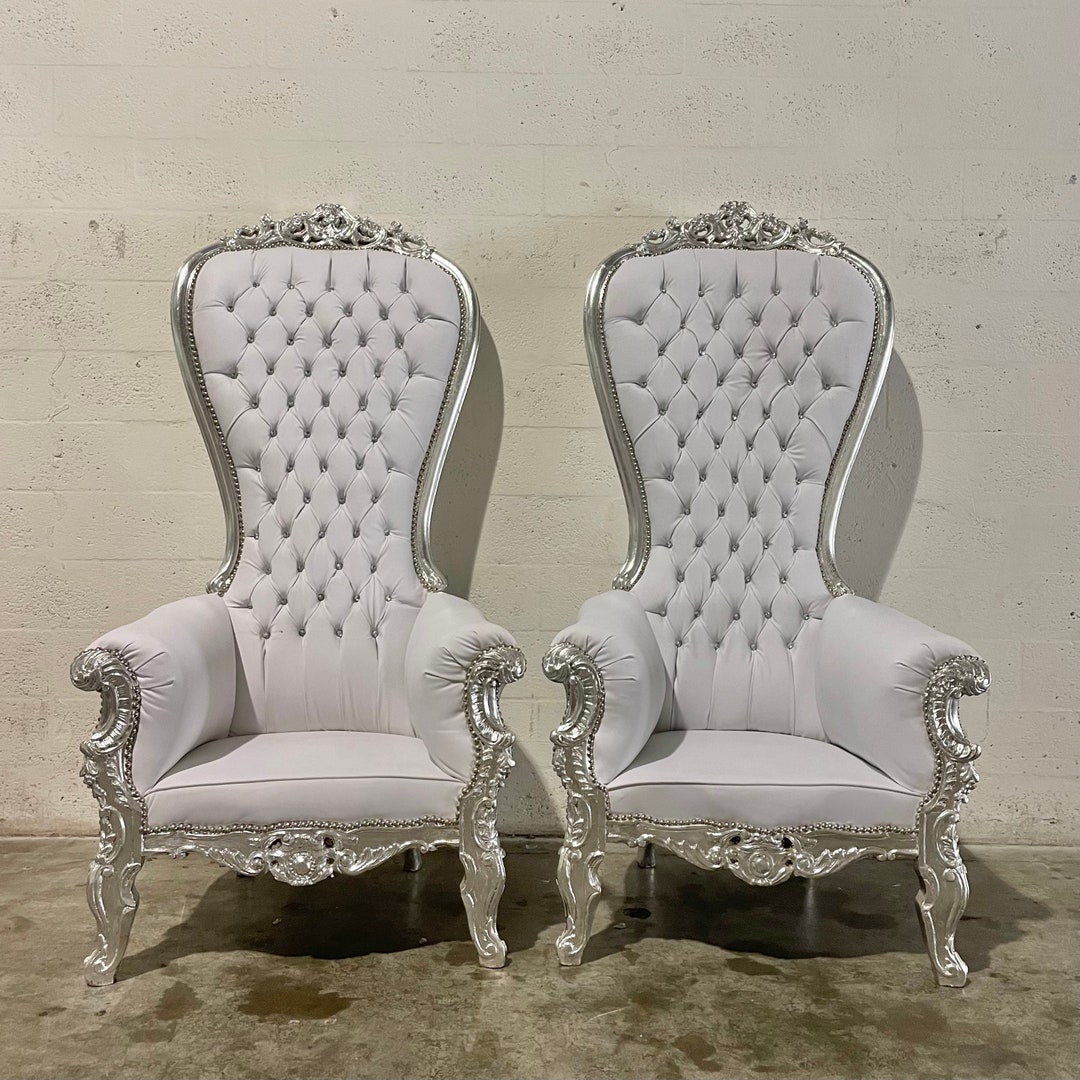 Silver Throne Chair White Leather Chair 2 Available French Tufted Chair