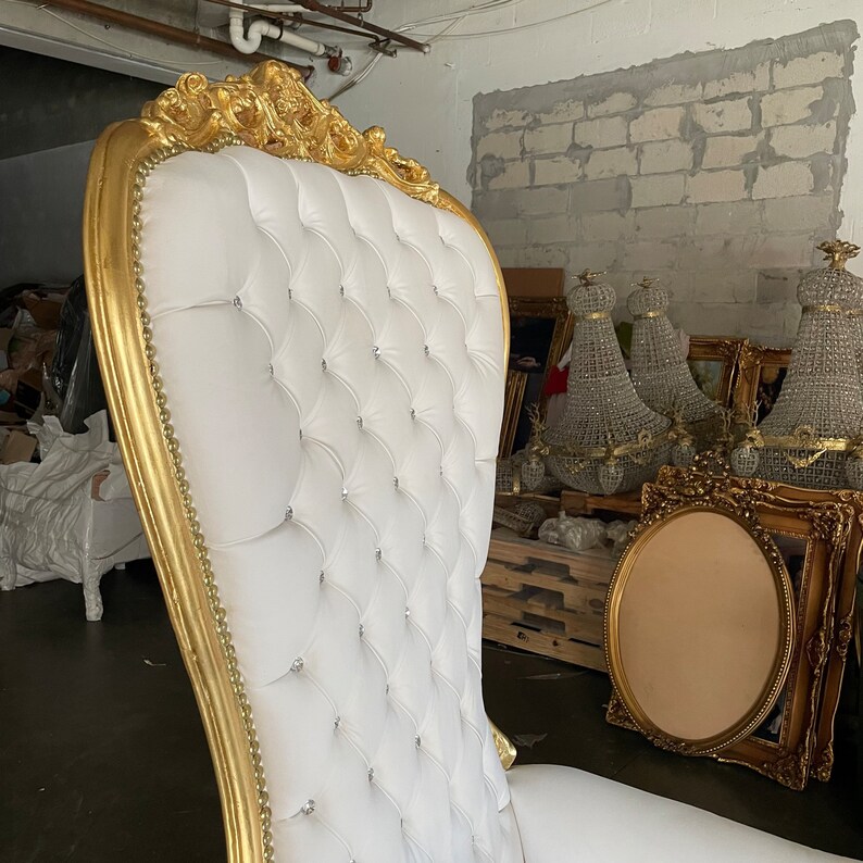 White Throne Chair White Leather Chair 2 LEFT French Chair Throne White Leather Chair Tufted Gold Throne Chair Rococo image 4