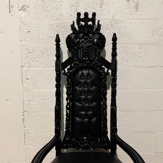 Throne Chair King Chair Black Lacquer Black Leather Chair Tufted