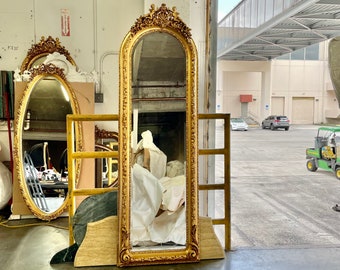 Vintage Mirror Refinished in Gold Leaf 74”H Vintage Furniture Antique Baroque Mirror Rococo Interior Designer