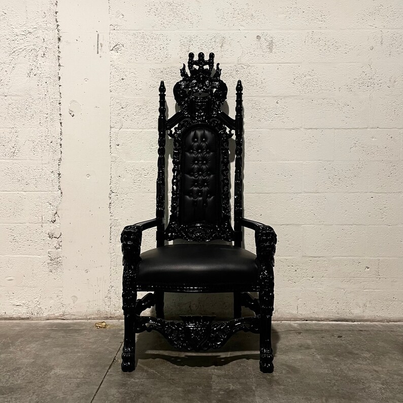 Throne Chair King Chair Black Lacquer Black Leather Chair Etsy