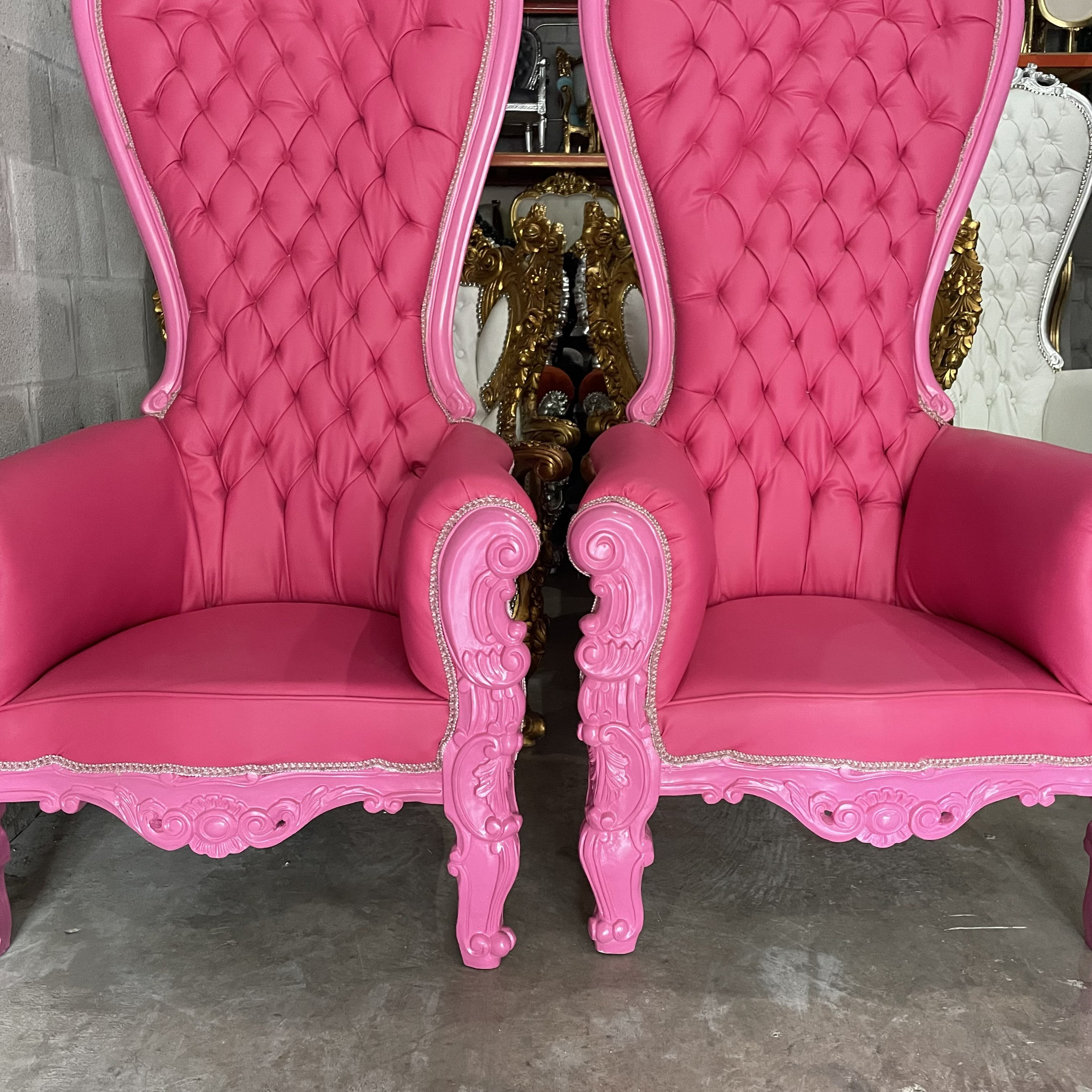 Pink Throne Chair Pink Leather Chair French Tufted Chair Etsy
