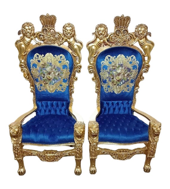 Big Blue Velvet Throne Chair Vintage Furniture Big Chair Vintage 24k Gold Chair Gold Chair Furniture Antique Baroque Furniture Rococo Etsy Canada
