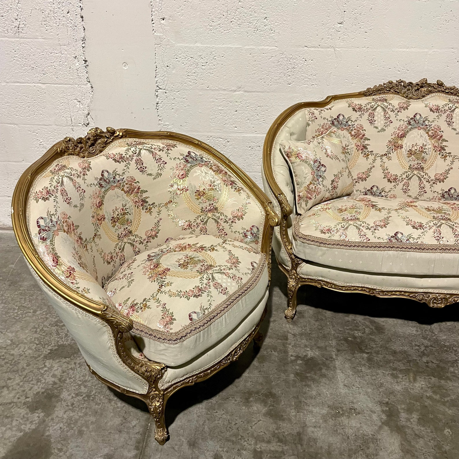 French Small Settee French Chair Vintage 3 Piece Set - Etsy