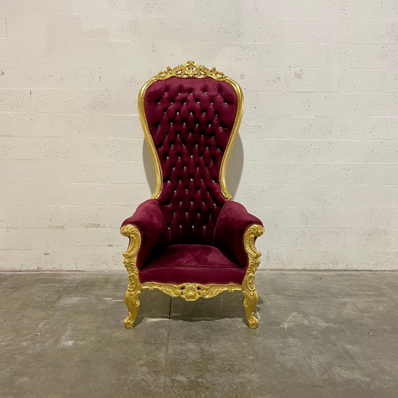 Gold Throne Chair Burgundy Velvet Chair French Tufted Chair Throne