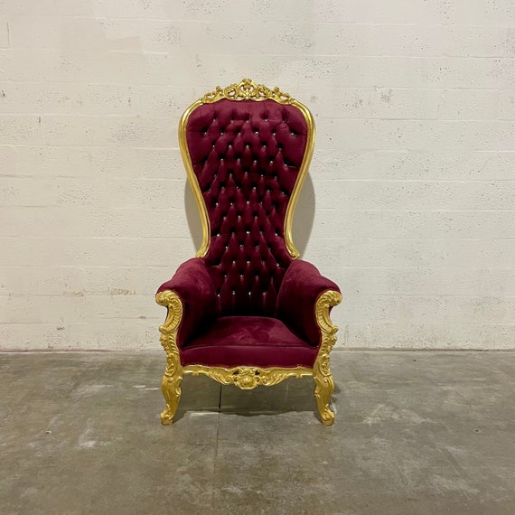 Rococo Throne French Chair Antique Furniture Gold Leaf Velvet