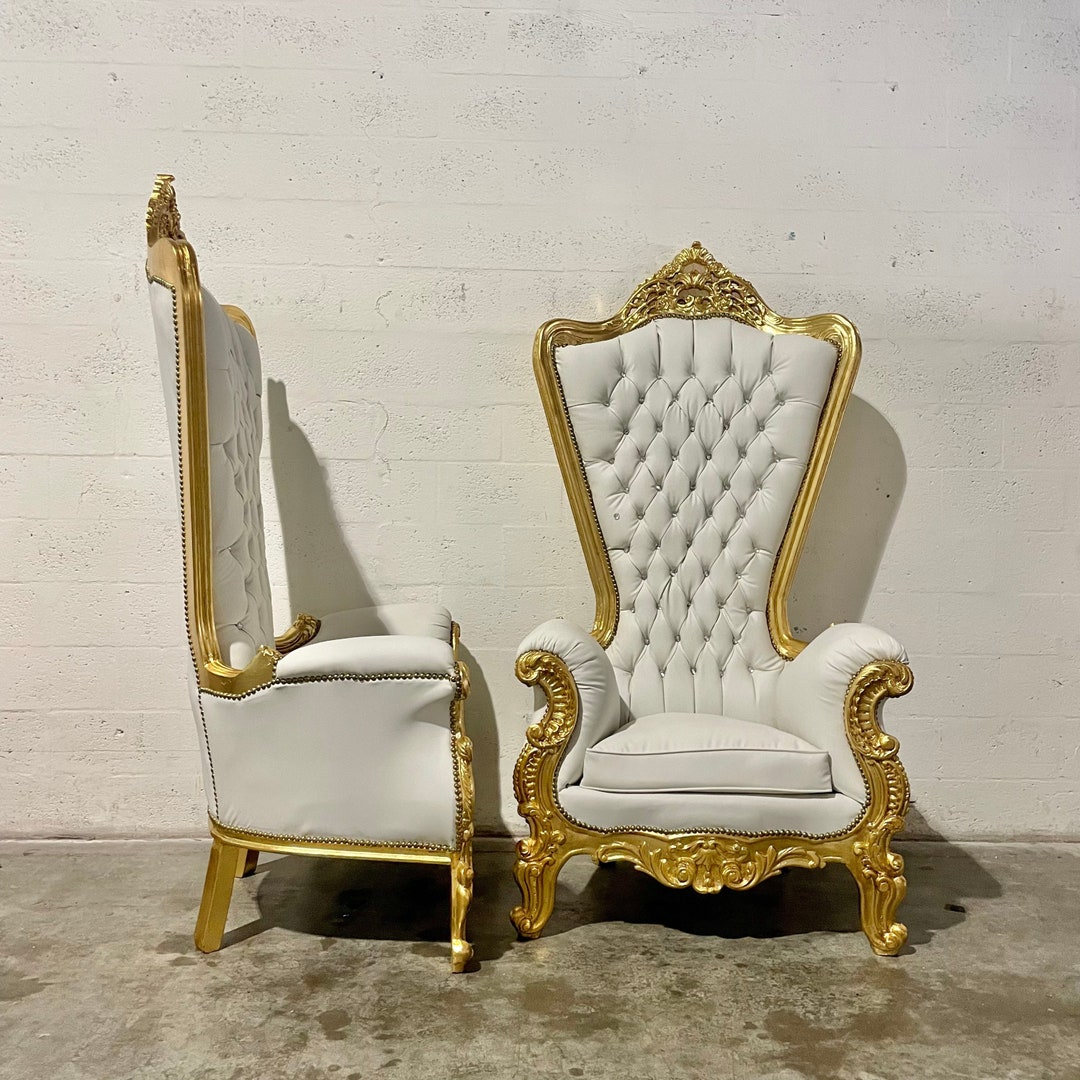 White Throne Chair White Leather Chair 2 LEFT French Chair Throne White