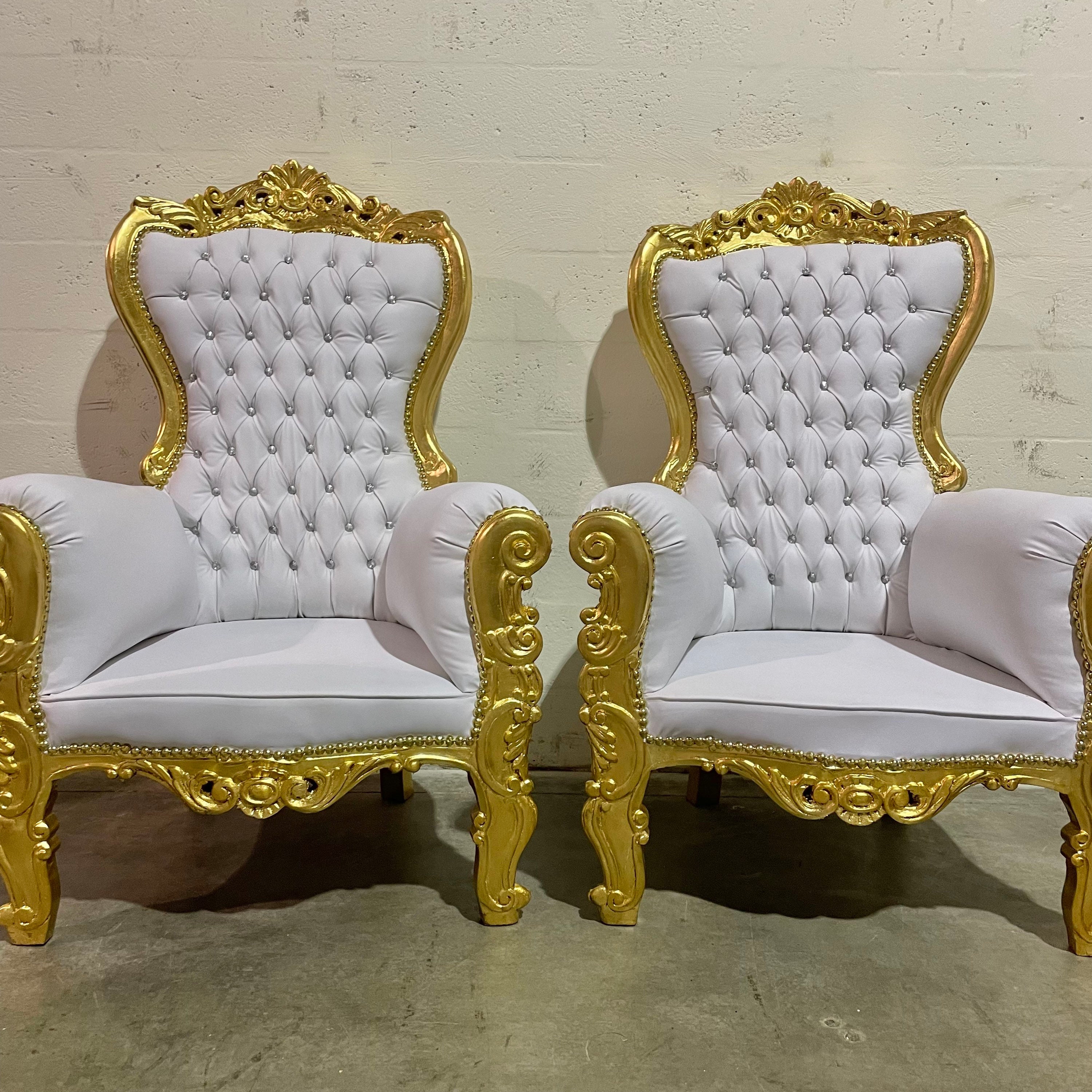 White Leather Throne Chair, King Queen Chairs