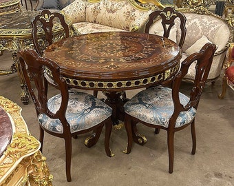 5 Piece Dining Room Set French Style Vintage dinning room Rococo Table with 4 chairs Interior design Furniture