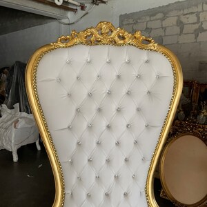 White Throne Chair White Leather Chair 2 LEFT French Chair Throne White Leather Chair Tufted Gold Throne Chair Rococo image 3